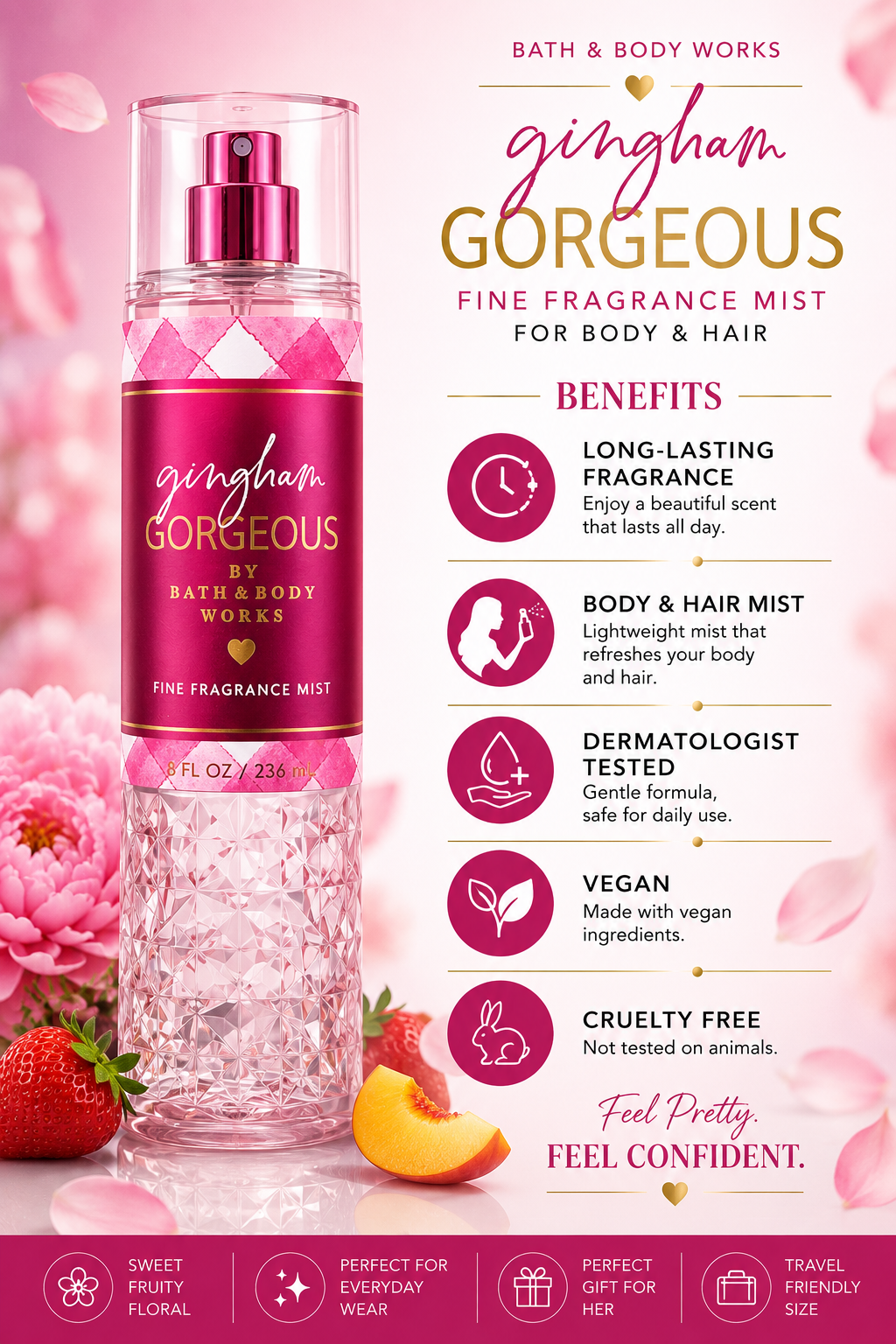 Bath & Body Works Gingham Gorgeous Fine Fragrance Mist for Body & Hair – 8 fl oz / 236 mL