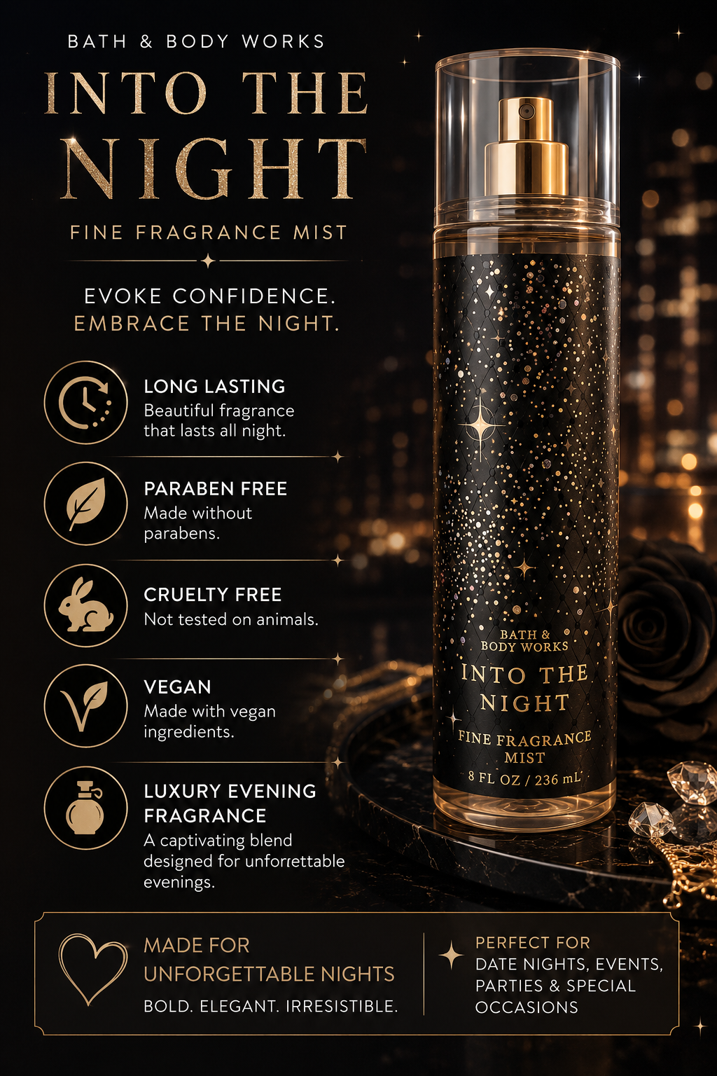 Into The Night Fine Fragrance Mist β Raspberry Noir & Mocha Musk Body Spray 236ml