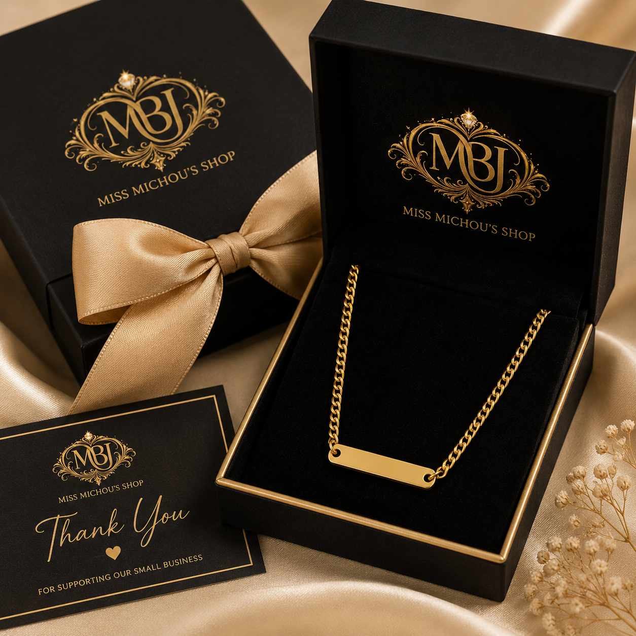 Gold Engravable Curb Chain Bar Necklace