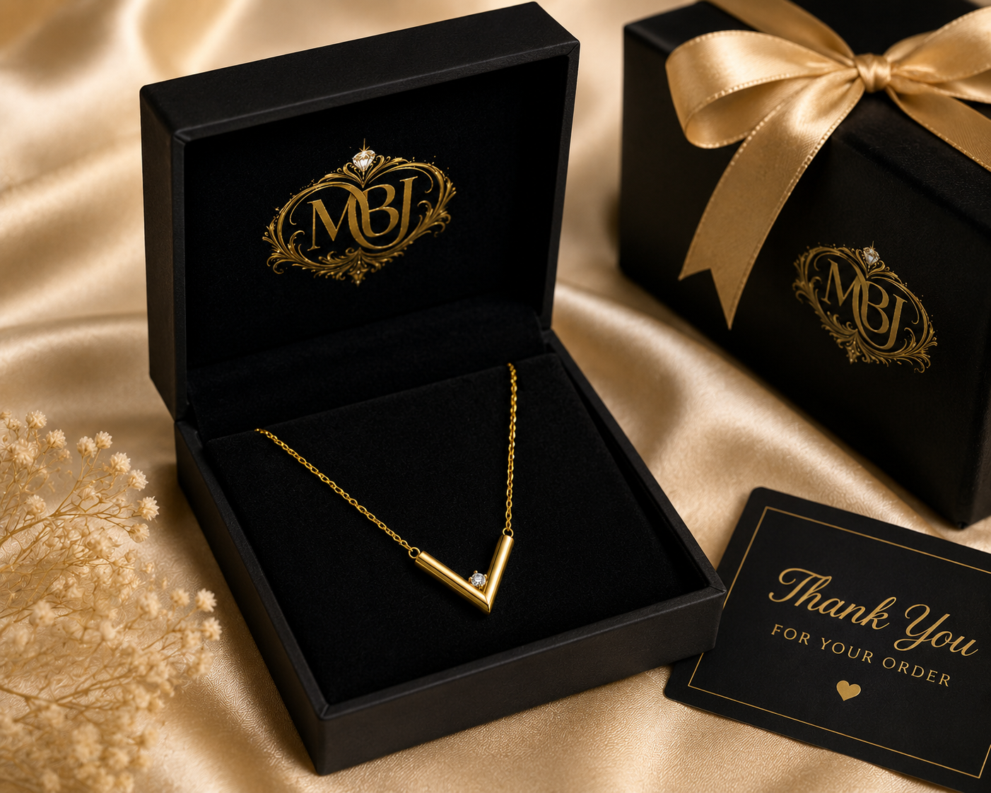 Gold PVD Stainless Steel V-Shaped Pendant Necklace