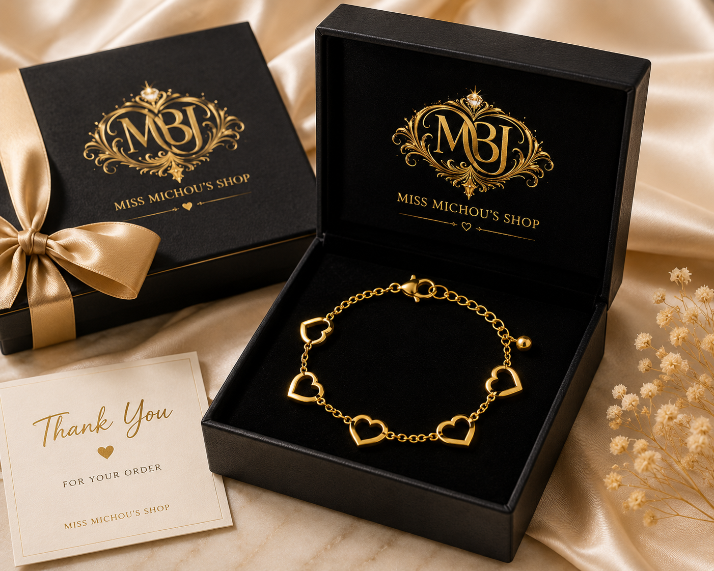 Gold Station Heart Bracelet