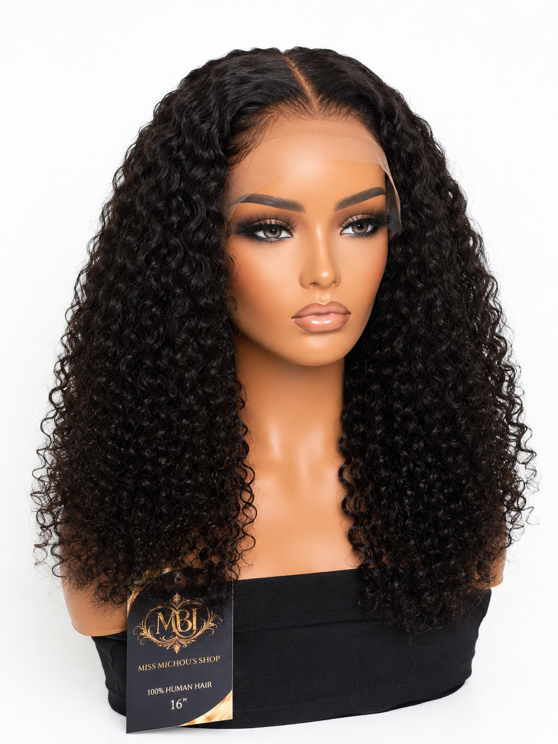 12" Deep Curly Lace Wig – 100% Human Hair Natural Black | Miss Michou's Shop