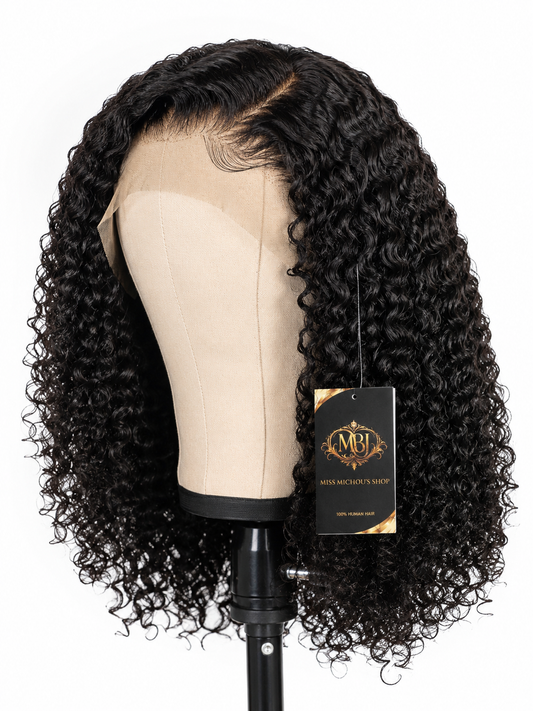 12" Deep Curly Lace Wig – 100% Human Hair Natural Black | Miss Michou's Shop