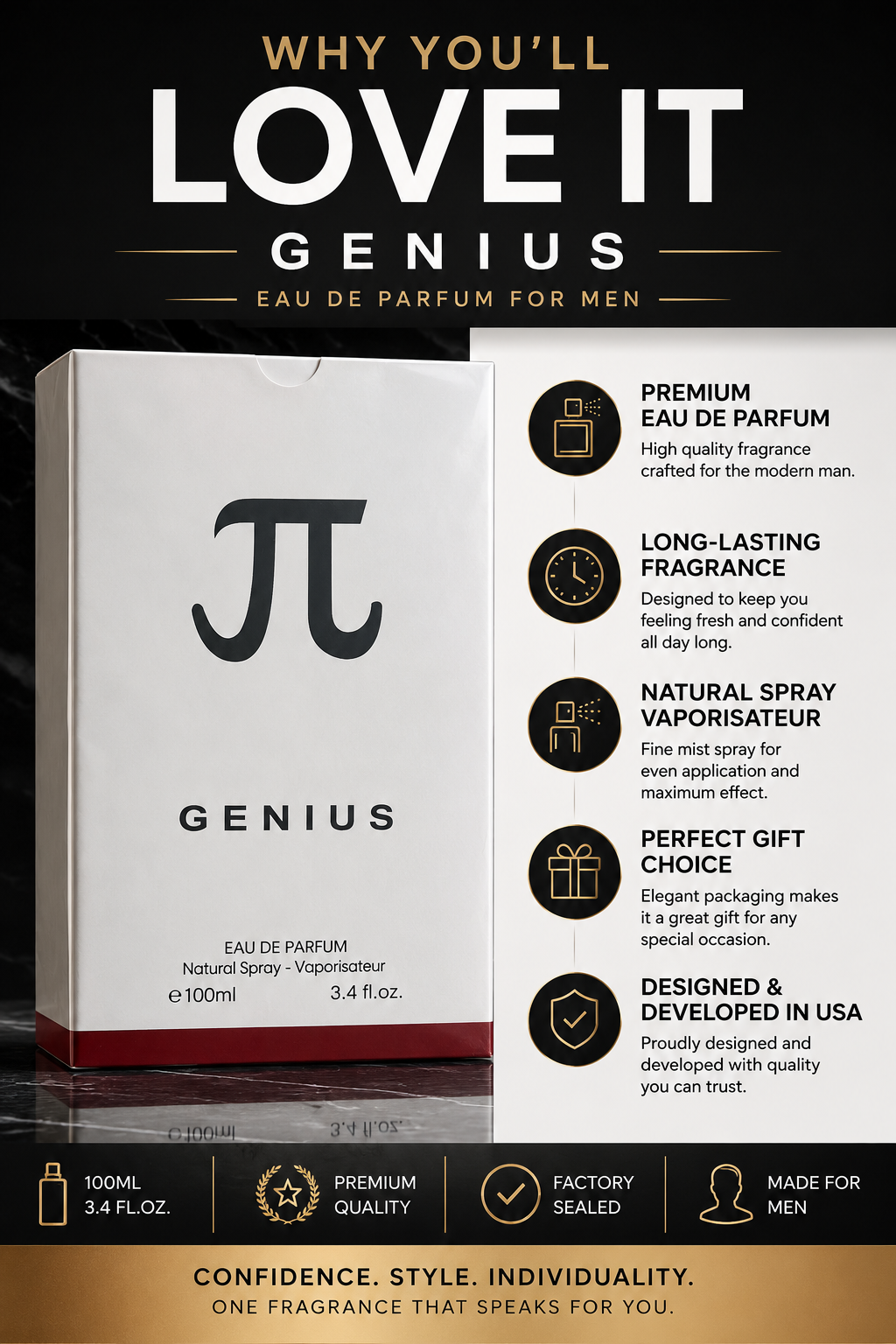 Genius Eau de Parfum for Men 100ml (3.4 fl oz) – Fragrance Couture Premium Men's Cologne