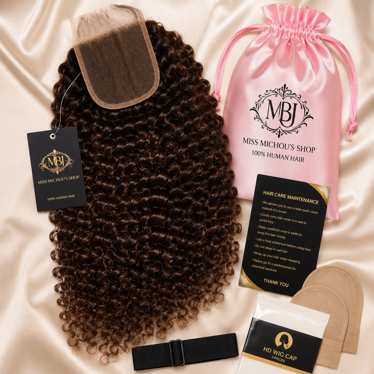 16" Deep Curly HD Lace Closure Wig – 100% Human Hair | Natural Brown | Miss Michou's Shop