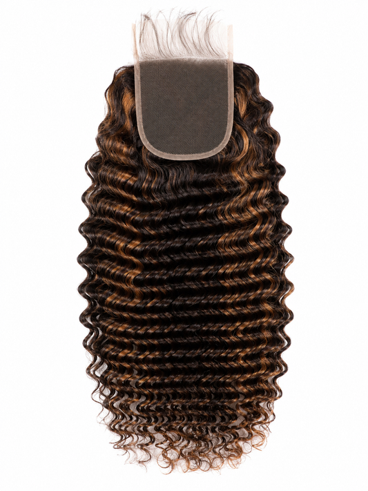 Miss Michou's Shop 16" Deep Wave HD Lace Closure Wig – Brown Highlight | 100% Human Hair