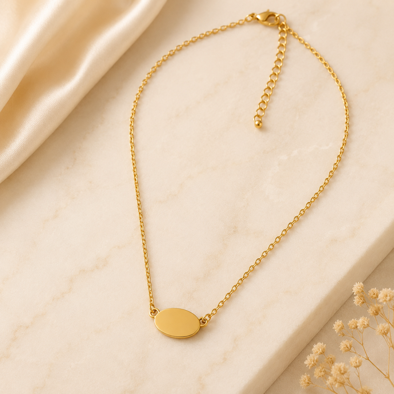 Gold Oval Blank Necklace