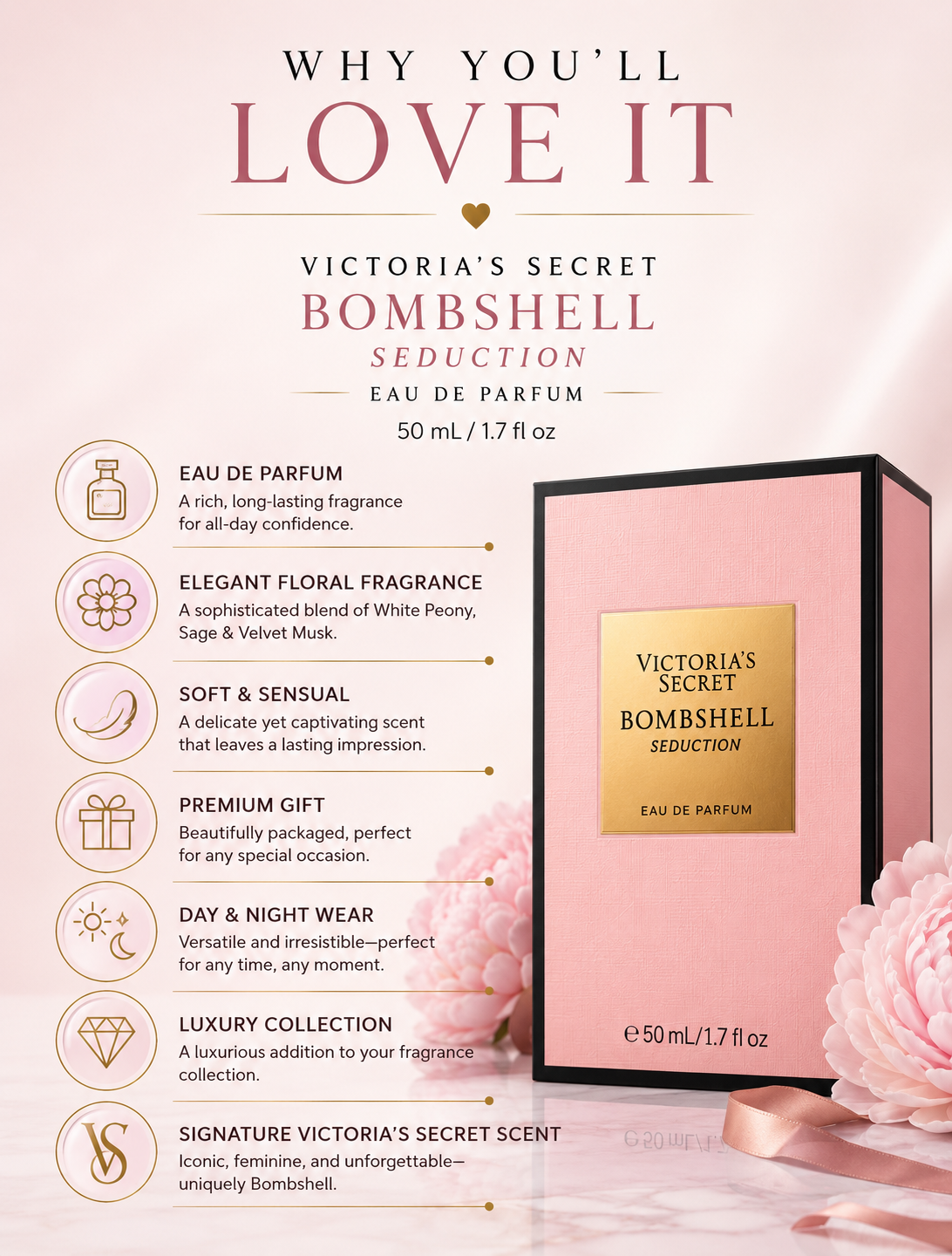 Victoria's Secret Bombshell Seduction Eau de Parfum Spray for Women – 50 mL / 1.7 fl oz
