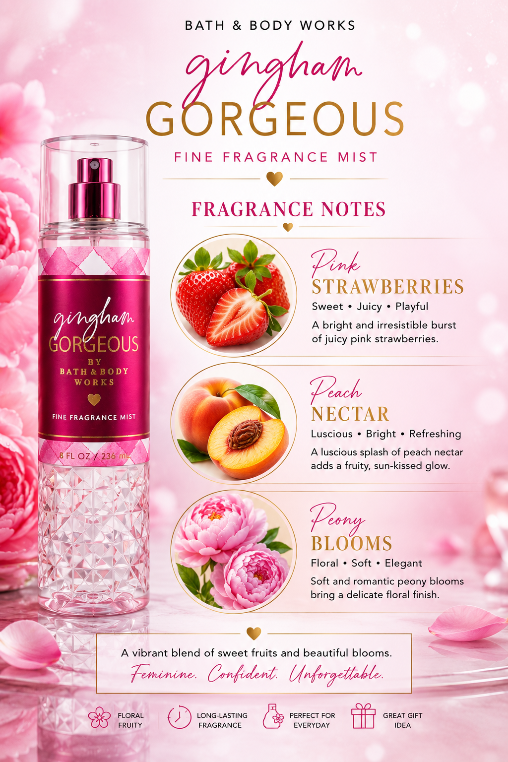 Bath & Body Works Gingham Gorgeous Fine Fragrance Mist for Body & Hair – 8 fl oz / 236 mL