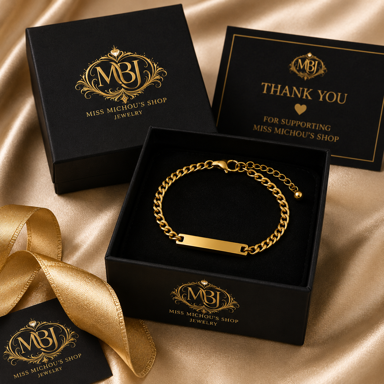 Gold Engravable Curb Chain Bar Bracelet