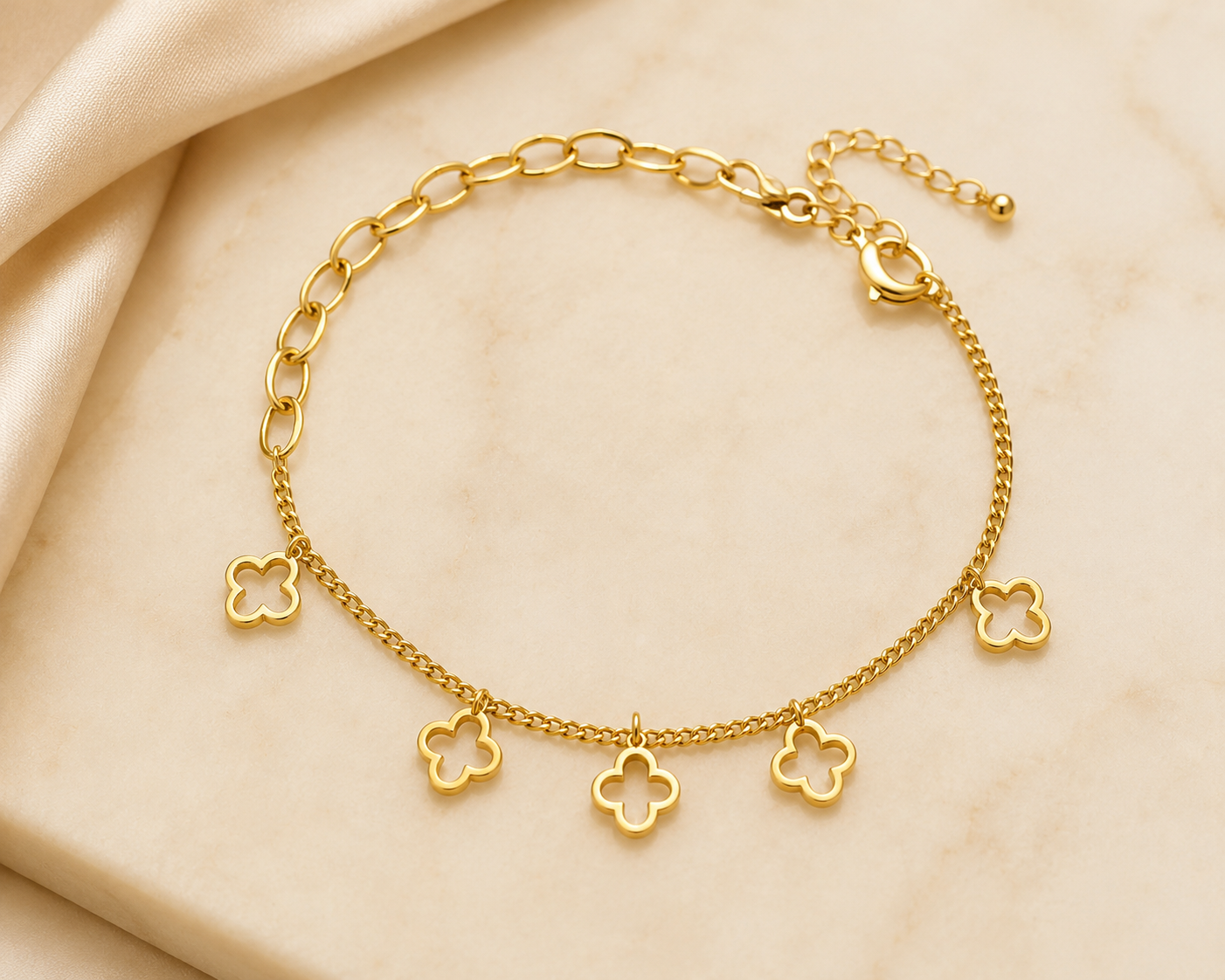 Gold Lucky Clover Charm Bracelet