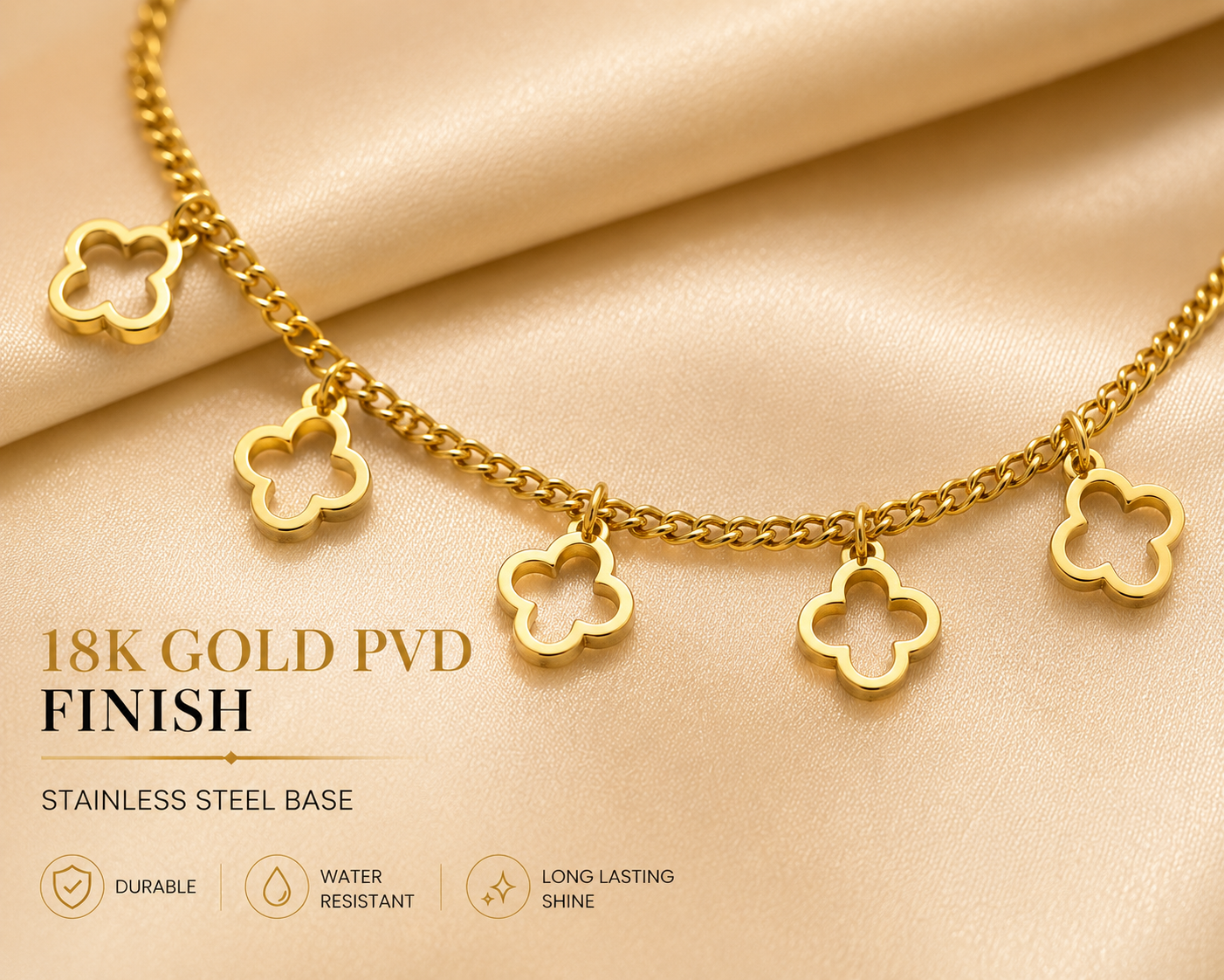 Gold Lucky Clover Charm Bracelet