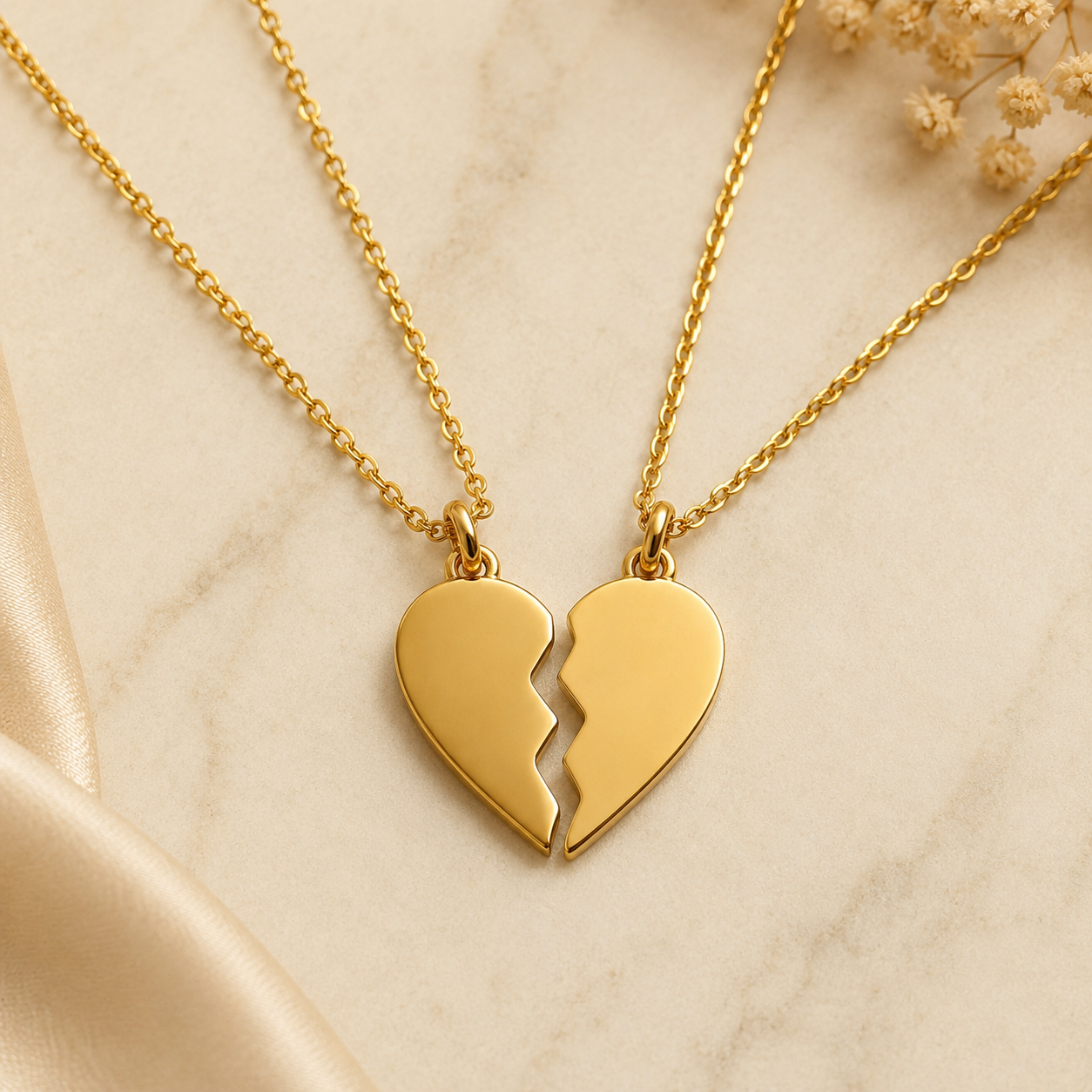 Gold Break Apart Heart Necklace Set