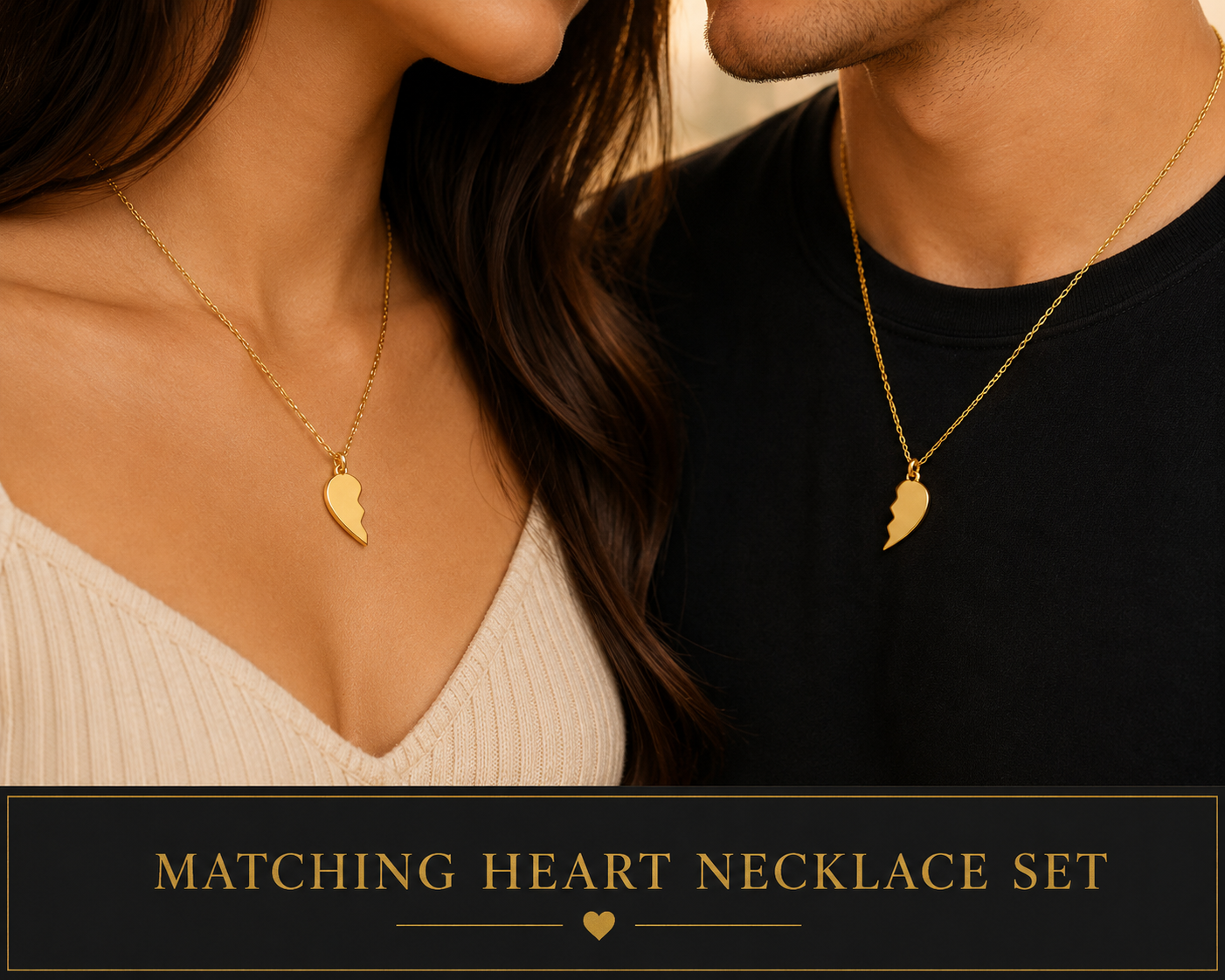 Gold Break Apart Heart Necklace Set