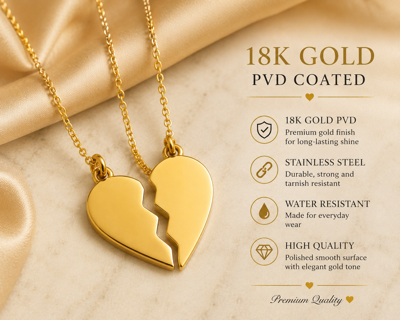 Gold Break Apart Heart Necklace Set