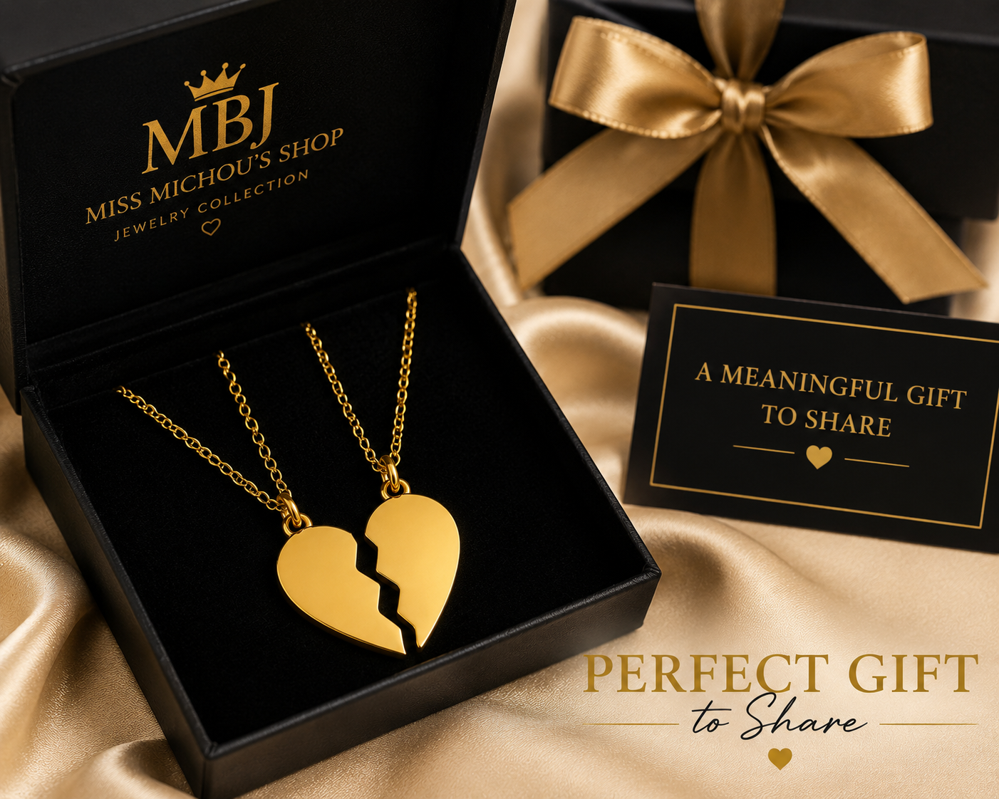 Gold Break Apart Heart Necklace Set