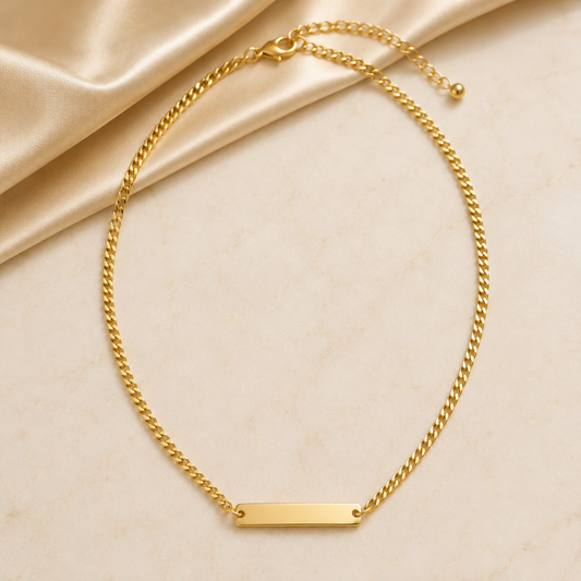 Gold Engravable Curb Chain Bar Necklace