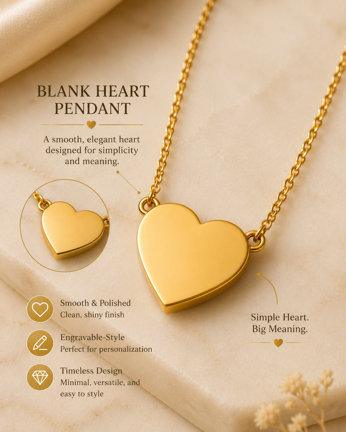 Gold Blank Heart Necklace