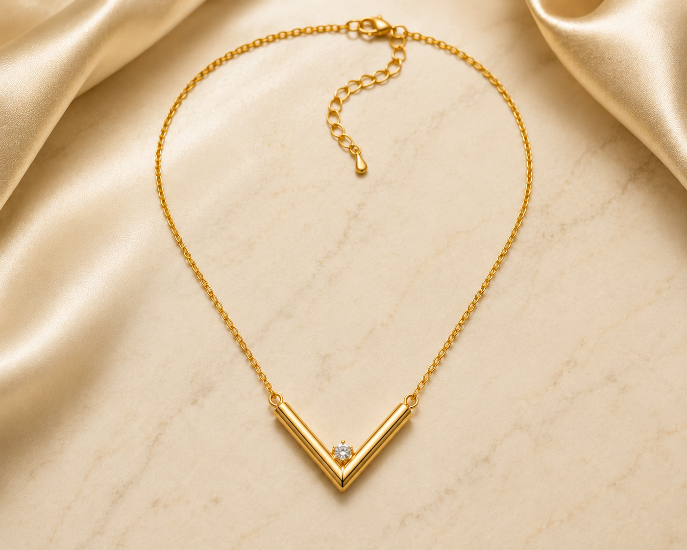 Gold PVD Stainless Steel V-Shaped Pendant Necklace