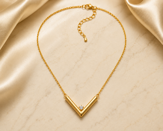 Gold PVD Stainless Steel V-Shaped Pendant Necklace