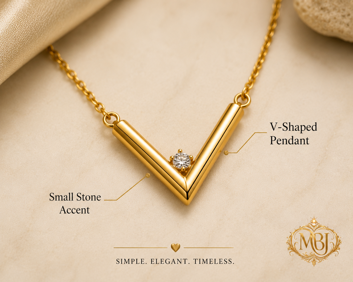 Gold PVD Stainless Steel V-Shaped Pendant Necklace
