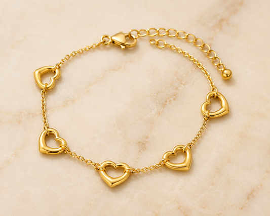 Gold Station Heart Bracelet