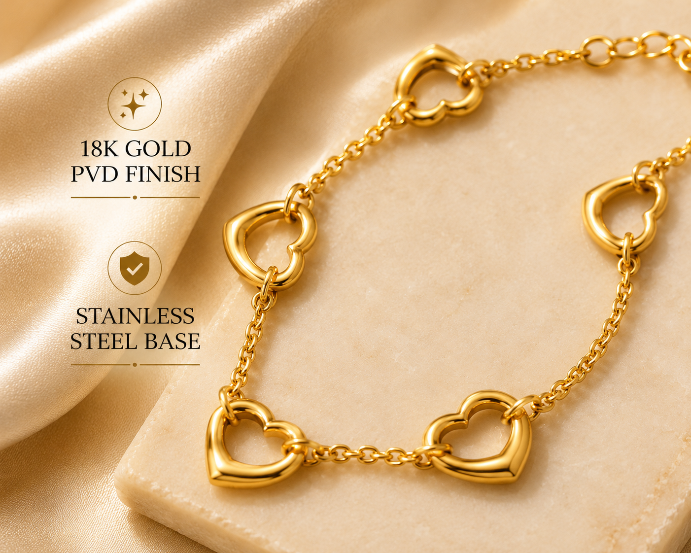 Gold Station Heart Bracelet