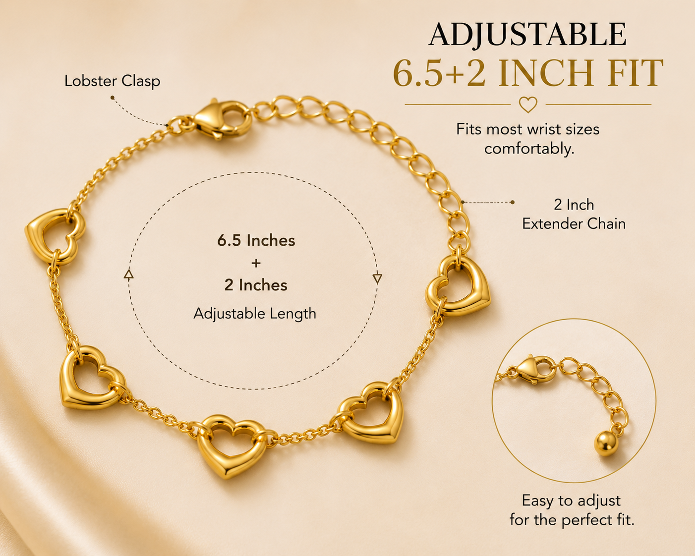Gold Station Heart Bracelet