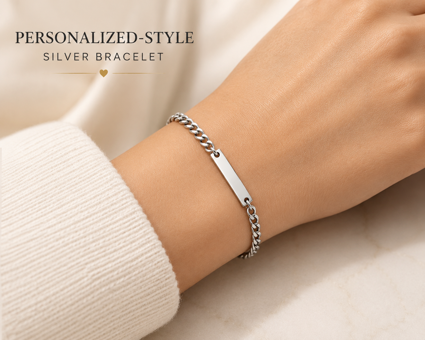 Silver Engravable Curb Chain Bar Bracelet