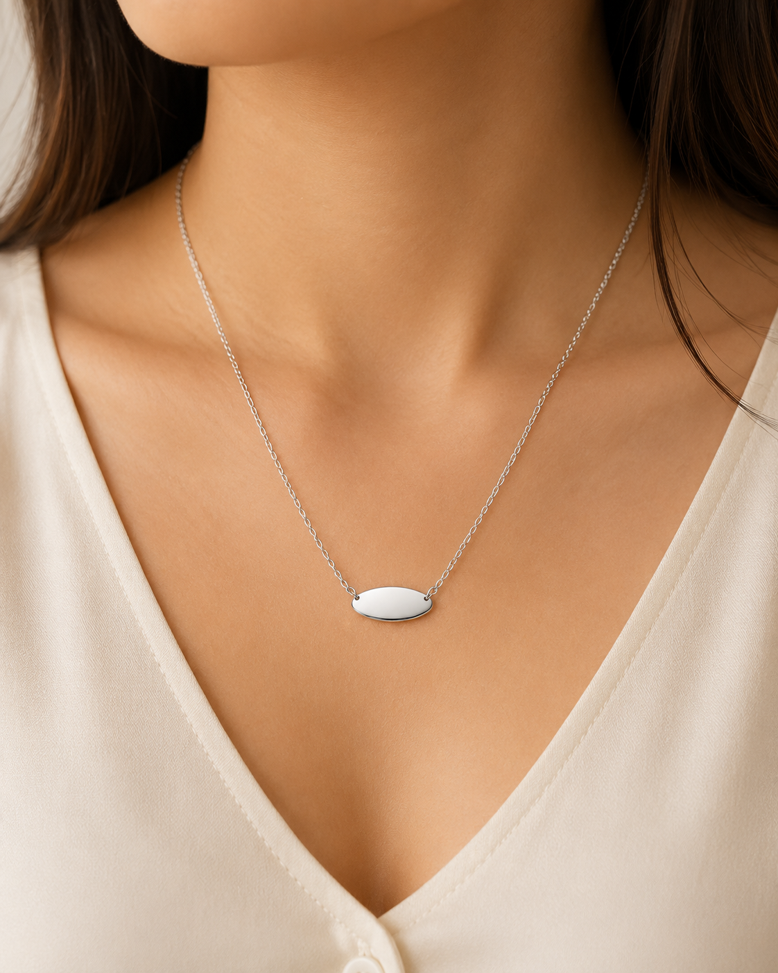 Silver Oval Blank Necklace
