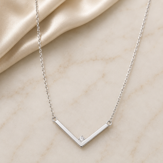 Silver V-Shaped Pendant Necklace