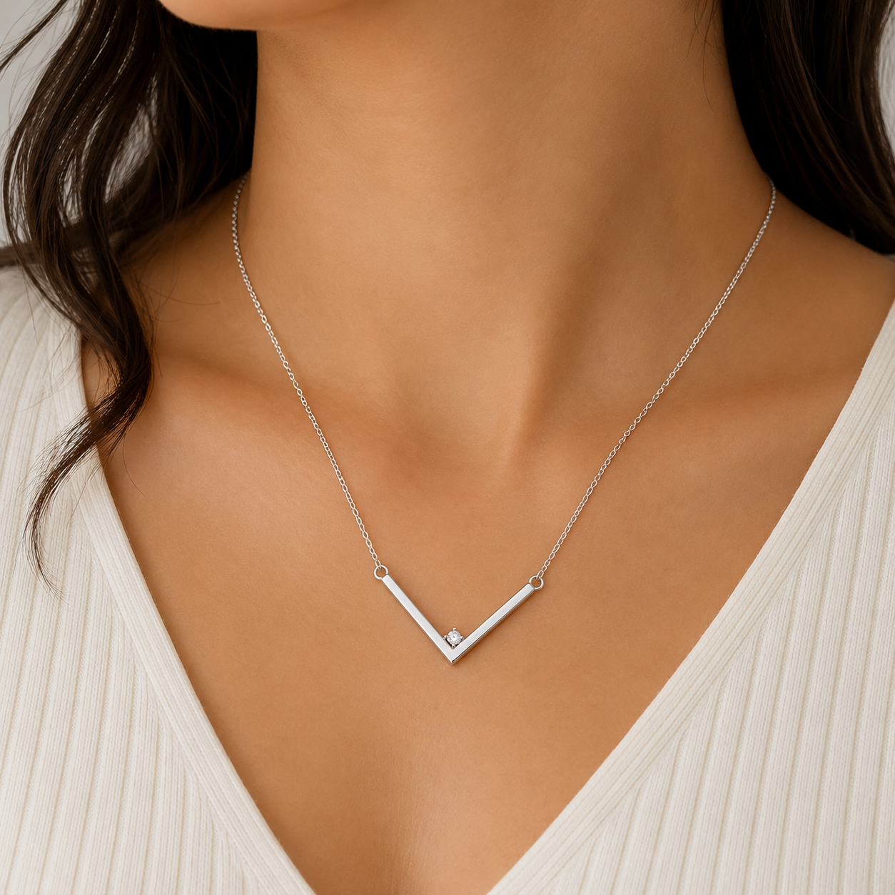 Silver V-Shaped Pendant Necklace