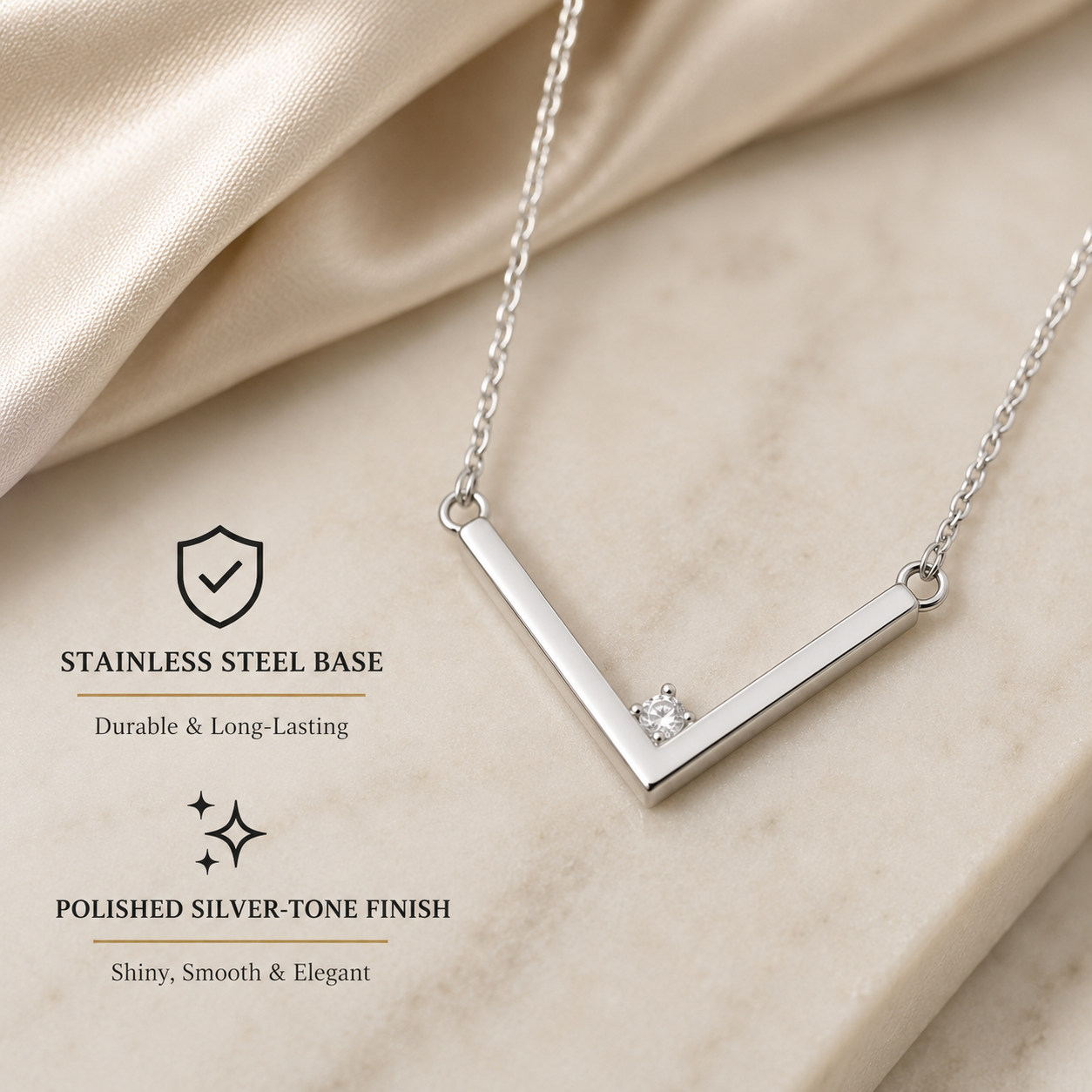 Silver V-Shaped Pendant Necklace