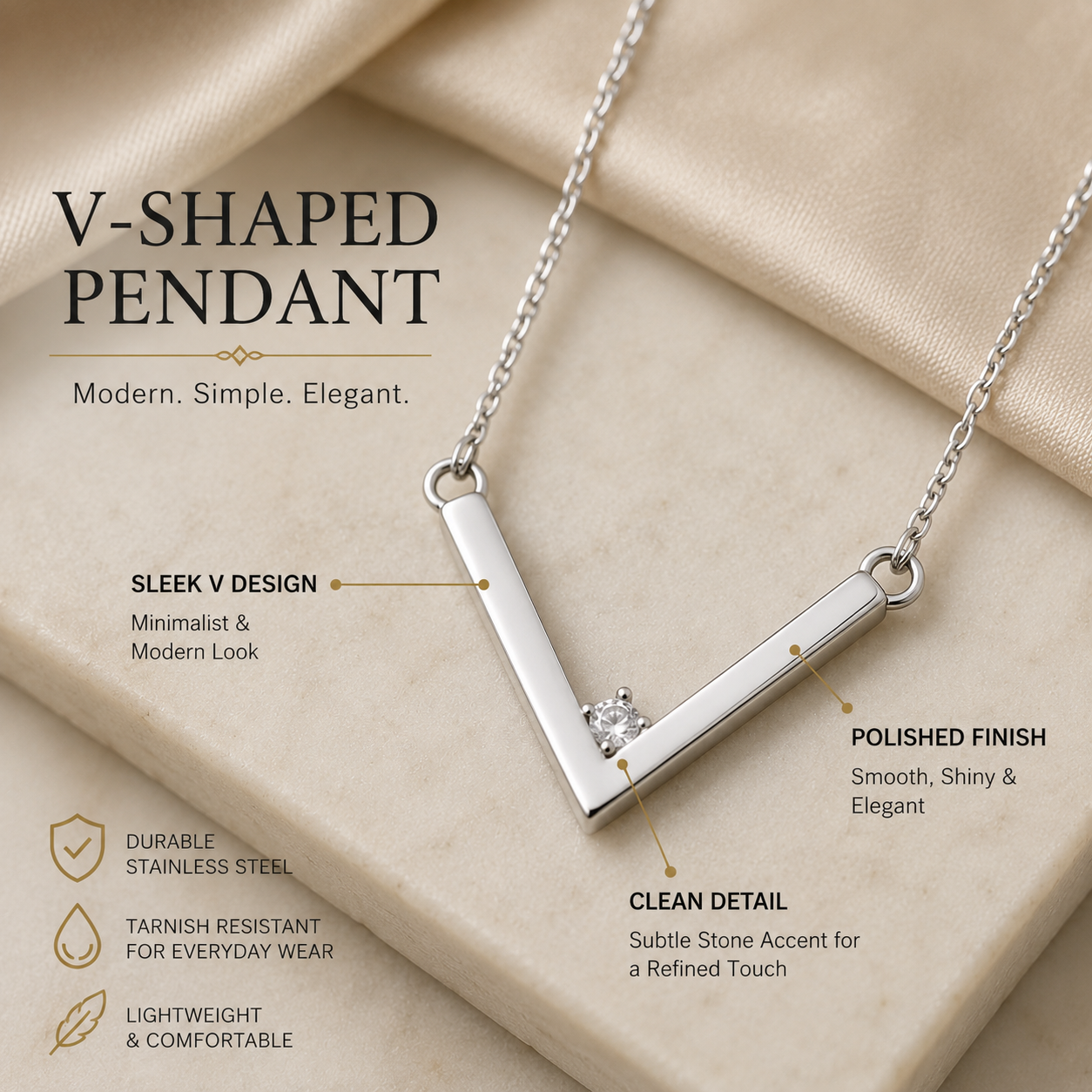 Silver V-Shaped Pendant Necklace