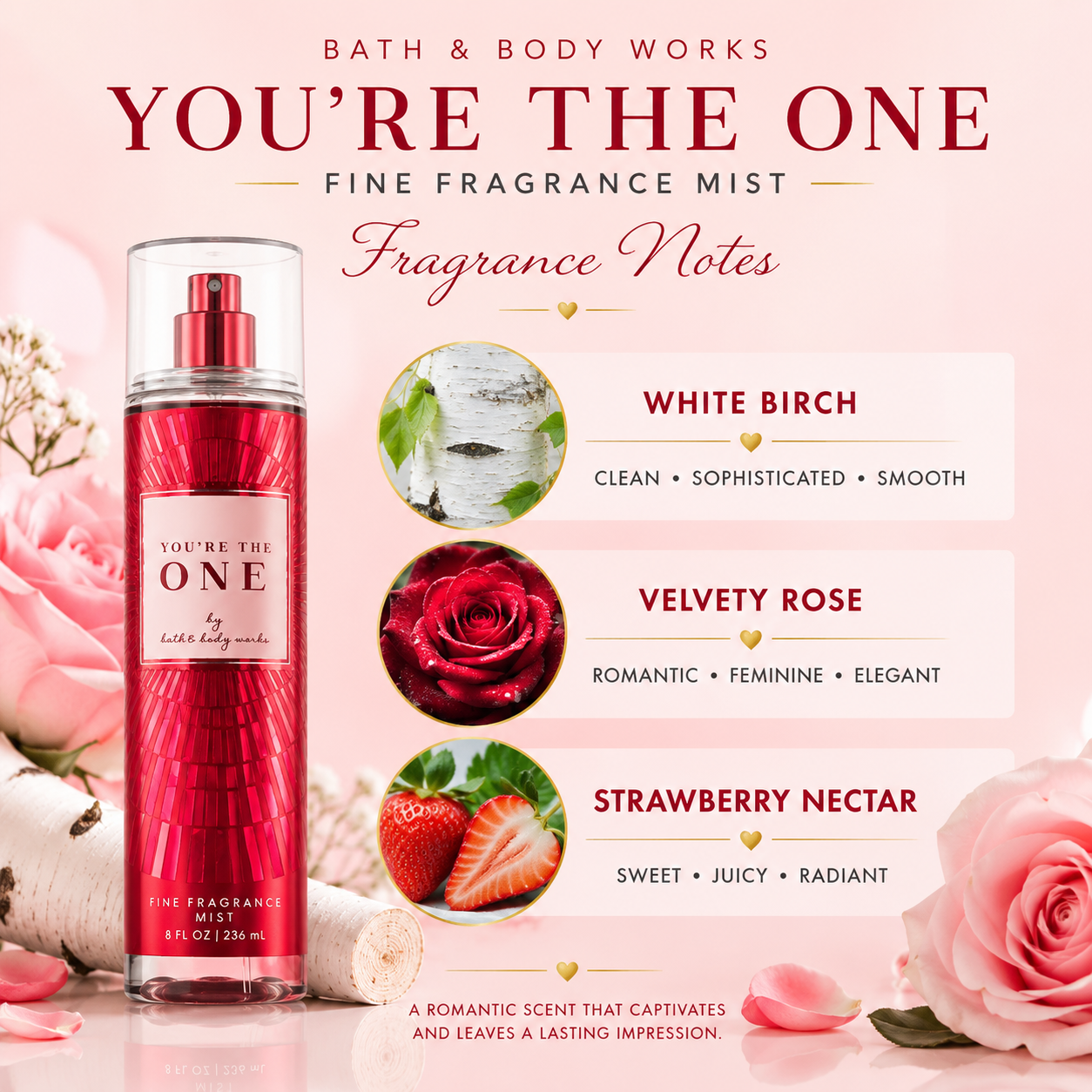 You're The One Fine Fragrance Mist by Bath & Body Works | Rose & Strawberry Fragrance Mist 236ml