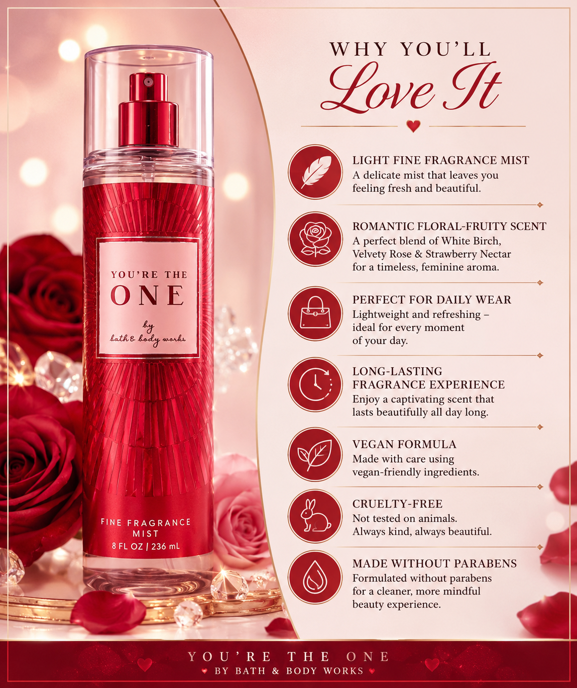 You're The One Fine Fragrance Mist by Bath & Body Works | Rose & Strawberry Fragrance Mist 236ml