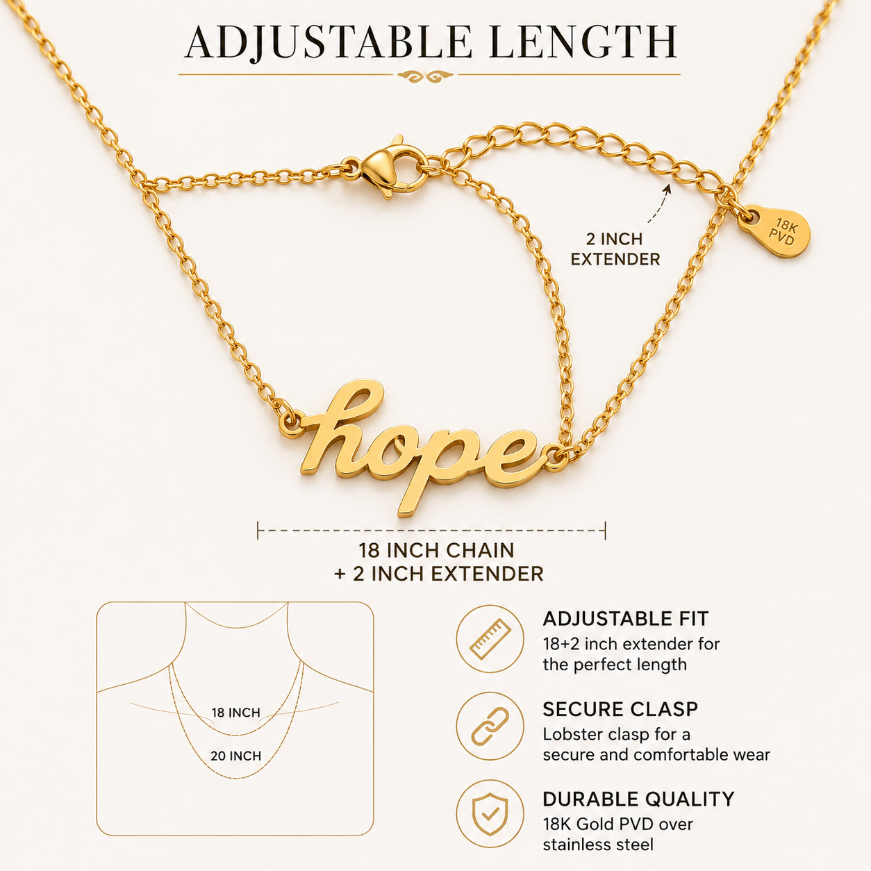 Hope Gold Stainless Steel Necklace for Women | Miss Michou’s Shop