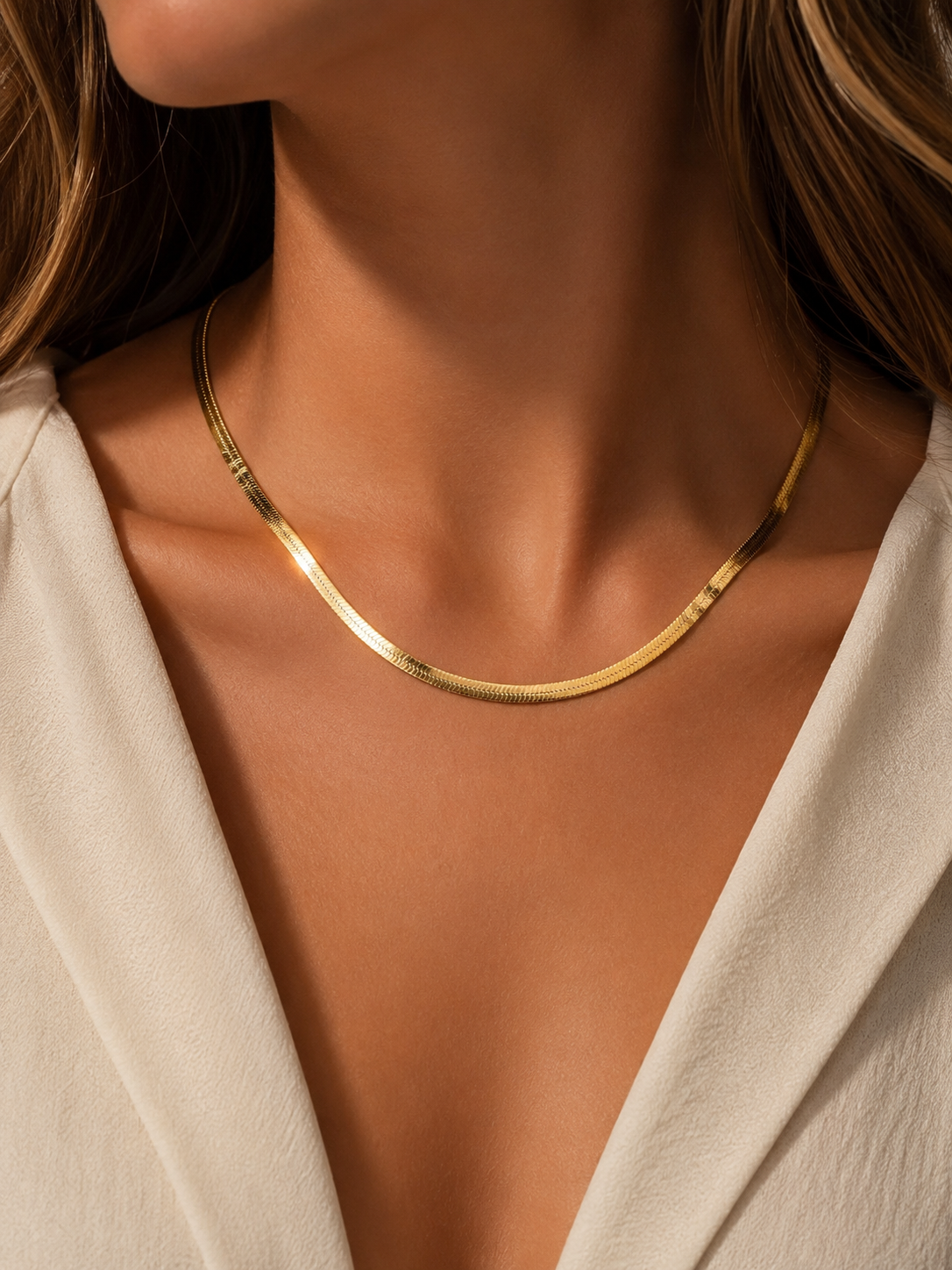 Gold Herringbone Stainless Steel Chain Necklace | Miss Michou’s Shop