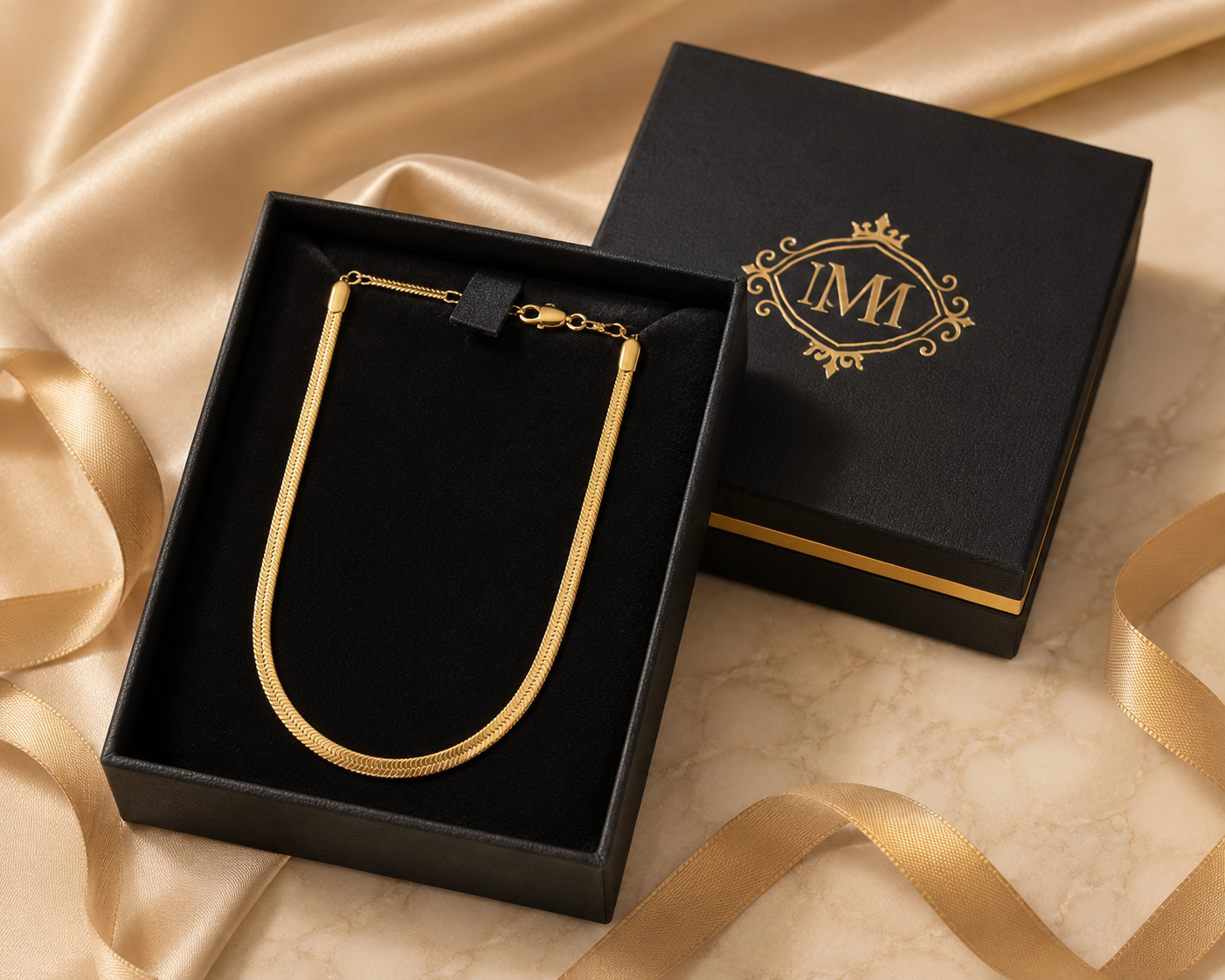 Gold Herringbone Stainless Steel Chain Necklace | Miss Michou’s Shop