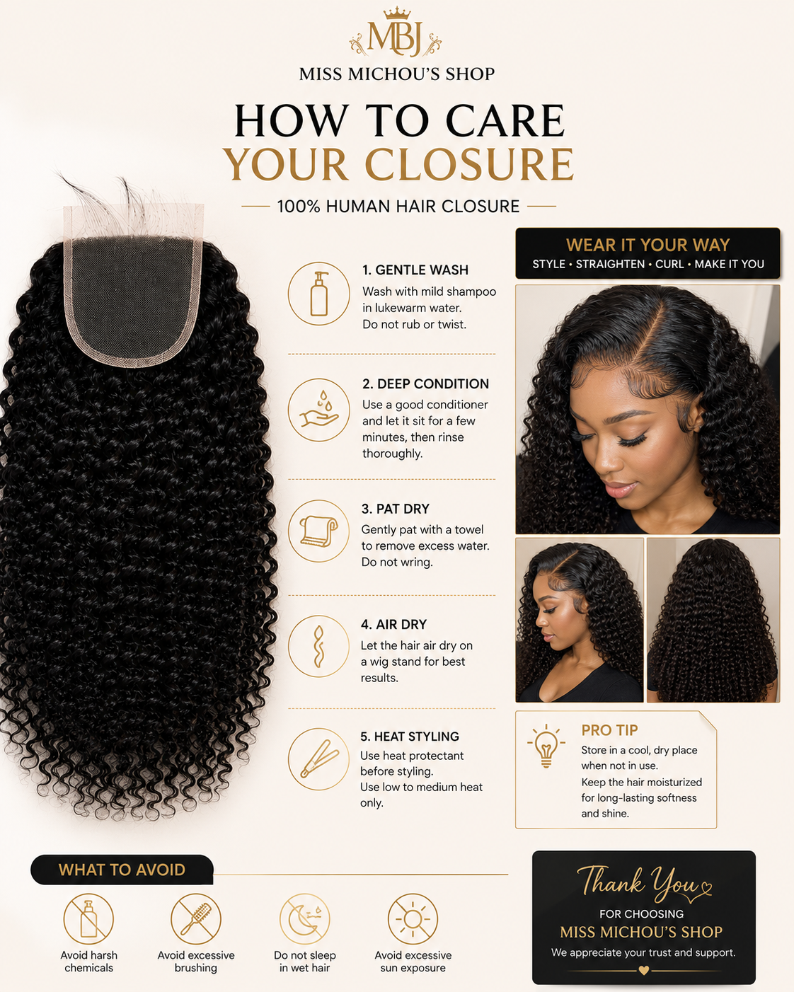 12" Deep Curly HD Lace Closures |Miss Michou's Shop 100% Human Hair Curly Lace Closure – Natural Black | Soft & Defined Curls
