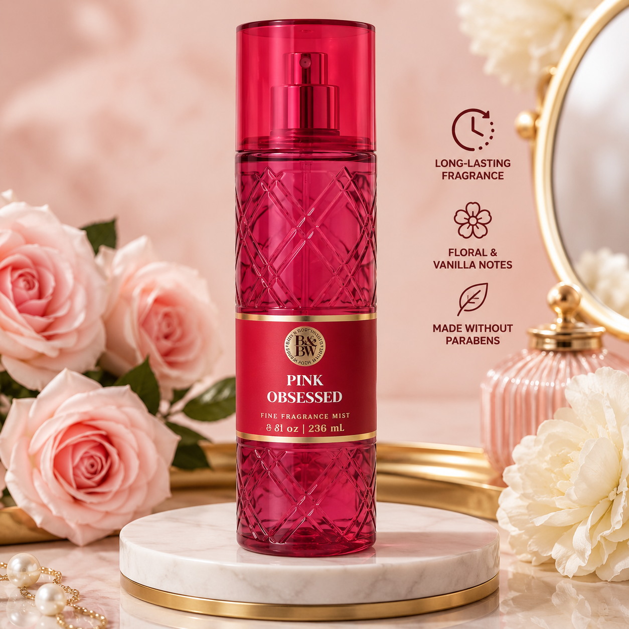 Pink Obsessed Fine Fragrance Mist – Long-Lasting Sweet Floral Body Spray 236ml