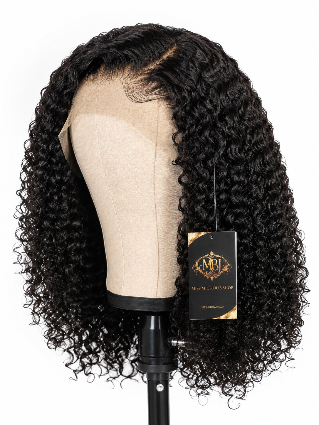 12" Deep Curly Lace Wig – 100% Human Hair Natural Black | Miss Michou's Shop