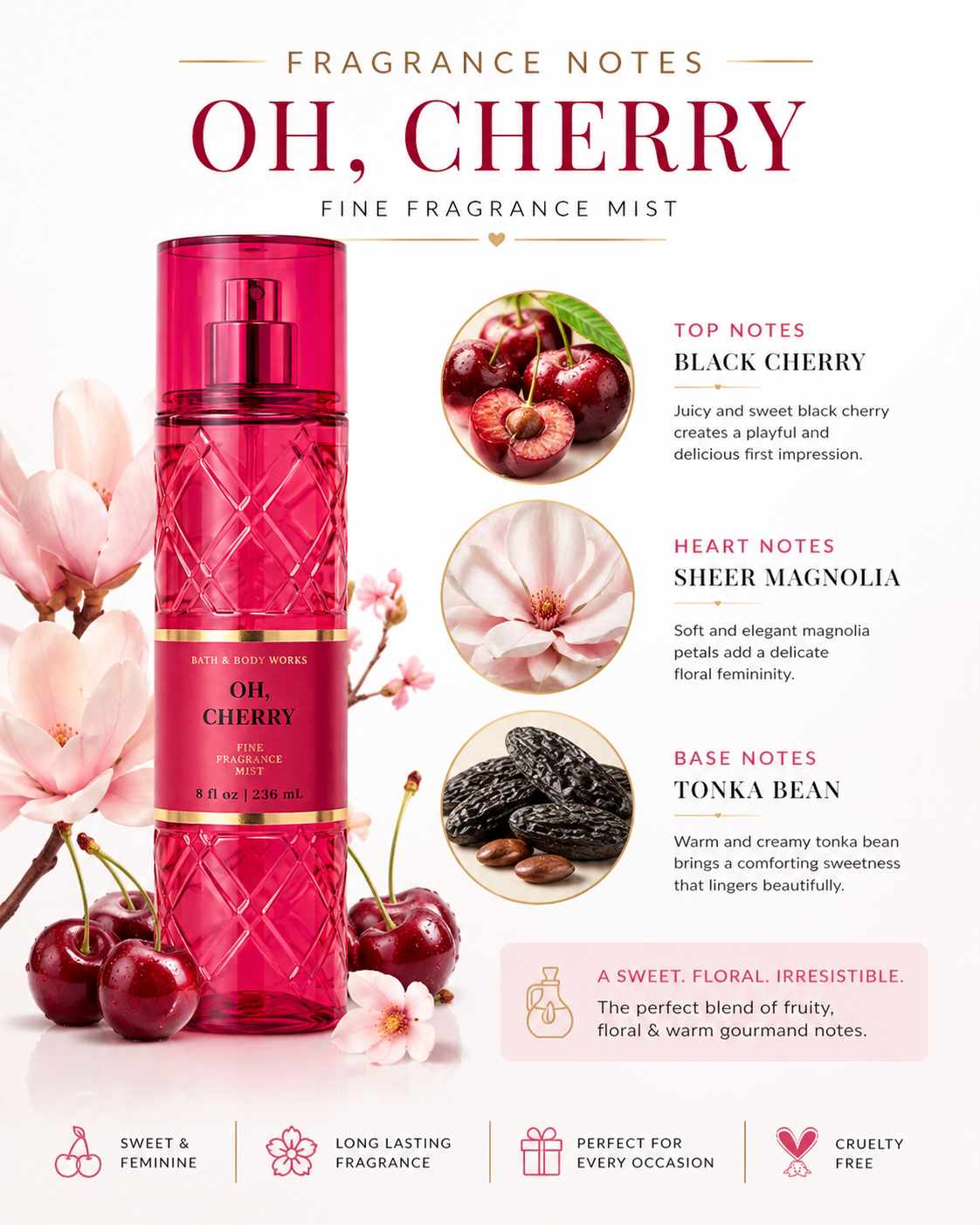 Oh, Cherry Fine Fragrance Mist – Sweet Cherry & Magnolia Body Spray 236ml