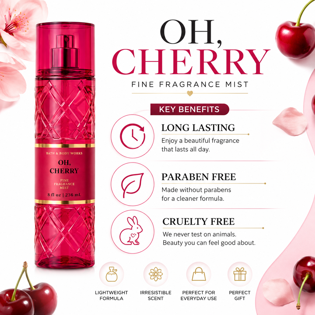 Oh, Cherry Fine Fragrance Mist – Sweet Cherry & Magnolia Body Spray 236ml