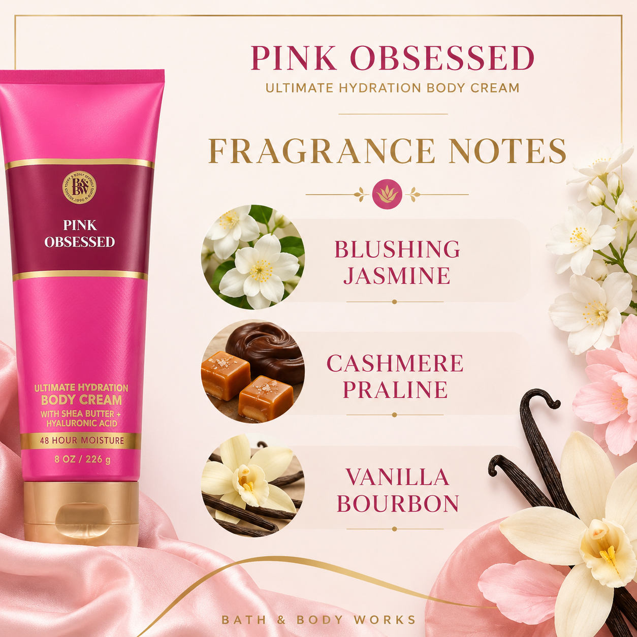 Bath & Body Works Pink Obsessed Ultimate Hydration Body Cream with Shea Butter & Hyaluronic Acid – 8 oz (226 g)