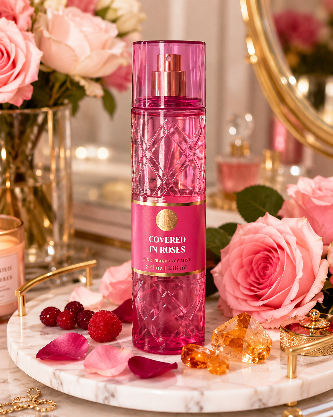 Covered In Roses Fine Fragrance Mist – Sweet Rose & Amber Body Spray 236ml