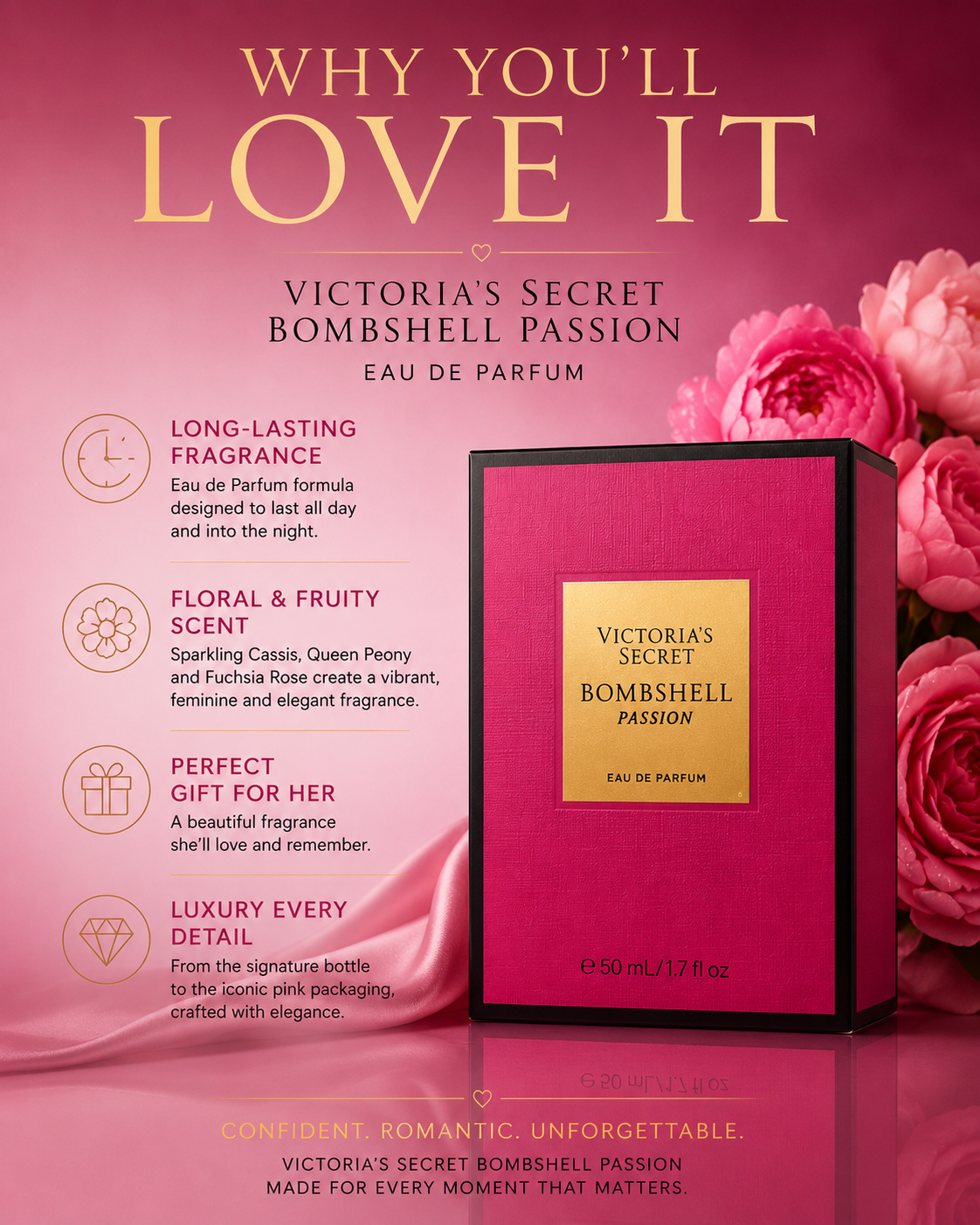 Victoria's Secret Bombshell Passion Eau de Parfum for Women – 50 mL / 1.7 fl oz