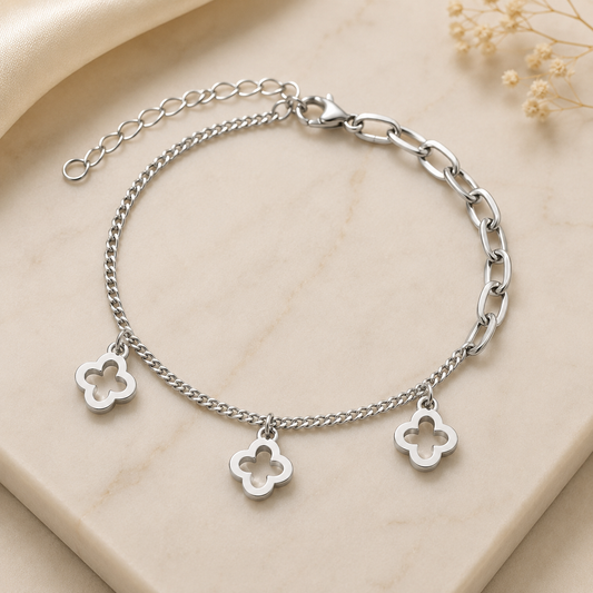 Silver Lucky Clover Charm Bracelet