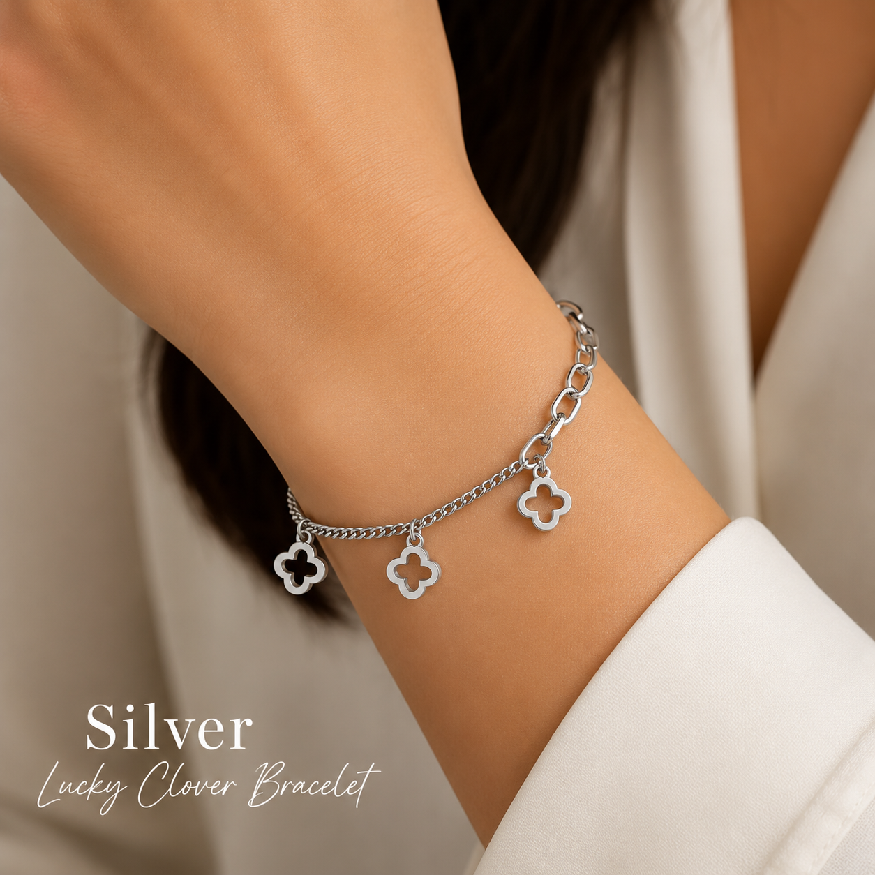 Silver Lucky Clover Charm Bracelet