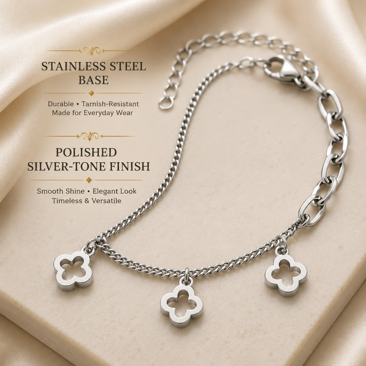 Silver Lucky Clover Charm Bracelet